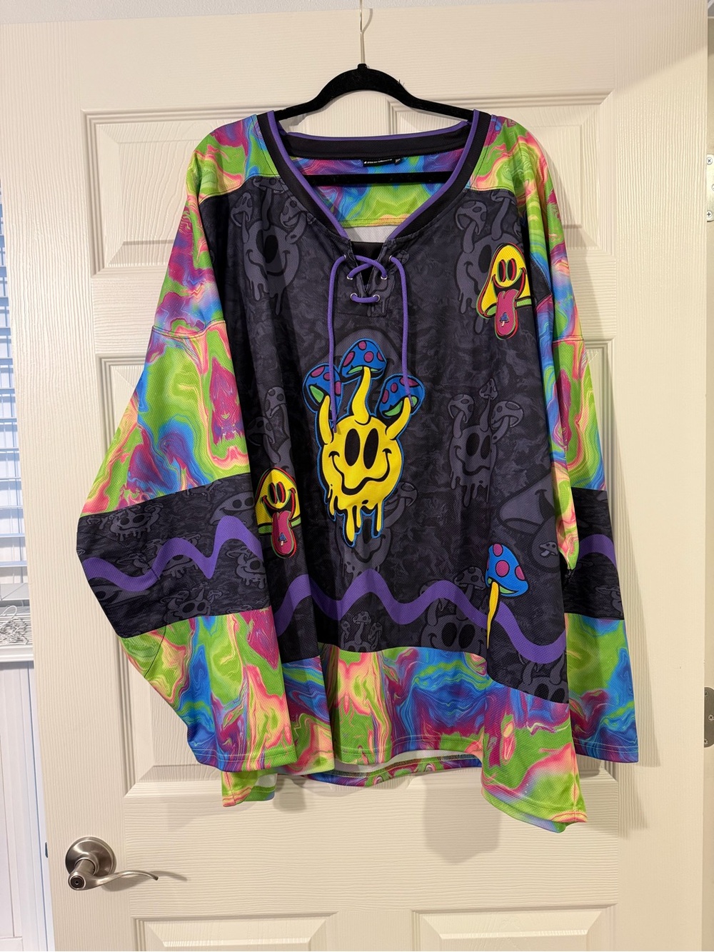 iHeartRaves Psychedelic Hockey Jersey with Multicolor Sleeves